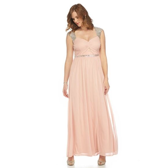 New! ADRIANNA PAPELL Women's Sequin Rhinestone Gown Dress Size 4 Color Blush - Picture 4 of 6